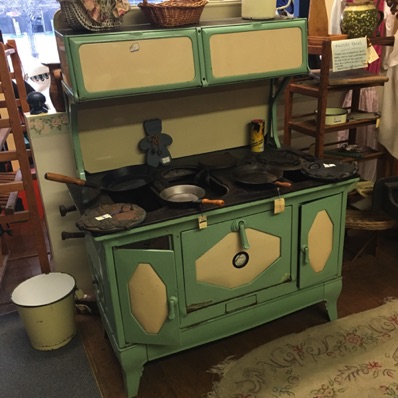 Cream and Green Enameled Wood Stove Cream and Green Enameled Wood Stove